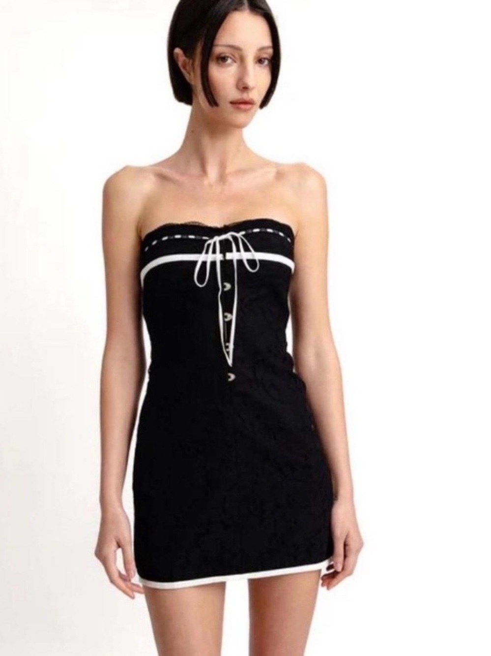 NWT With Jéan Sabrin Black Lace Strapless Mini Dress Size S
